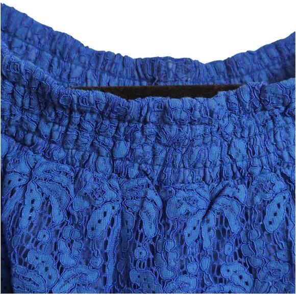 Lilly Pulitzer Tobyn Top Cobalt Blue Lace OTS Blouse Tiered Sleeves Size S - Picture 5 of 10